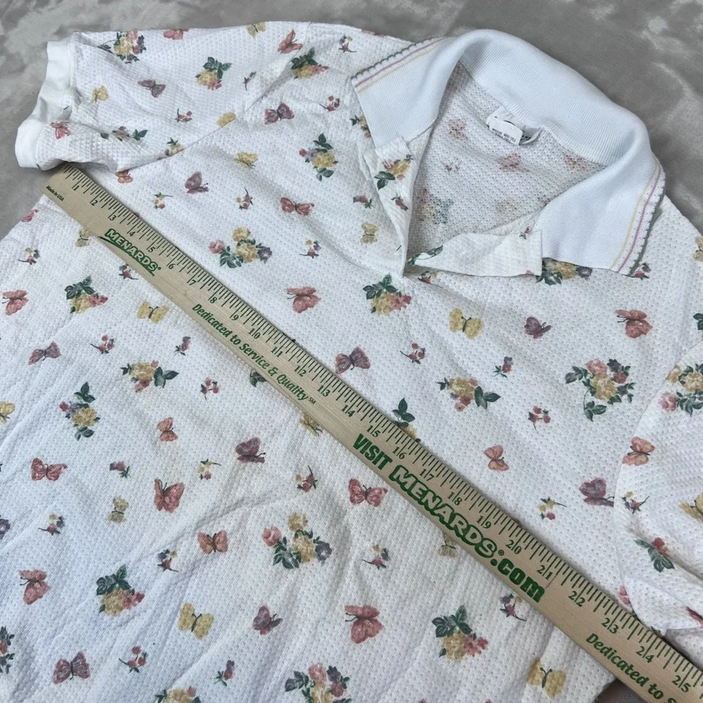 Vintage Floral Butterfly Top‎ Womens Large Cottagecore Garden Grandma Whimsical